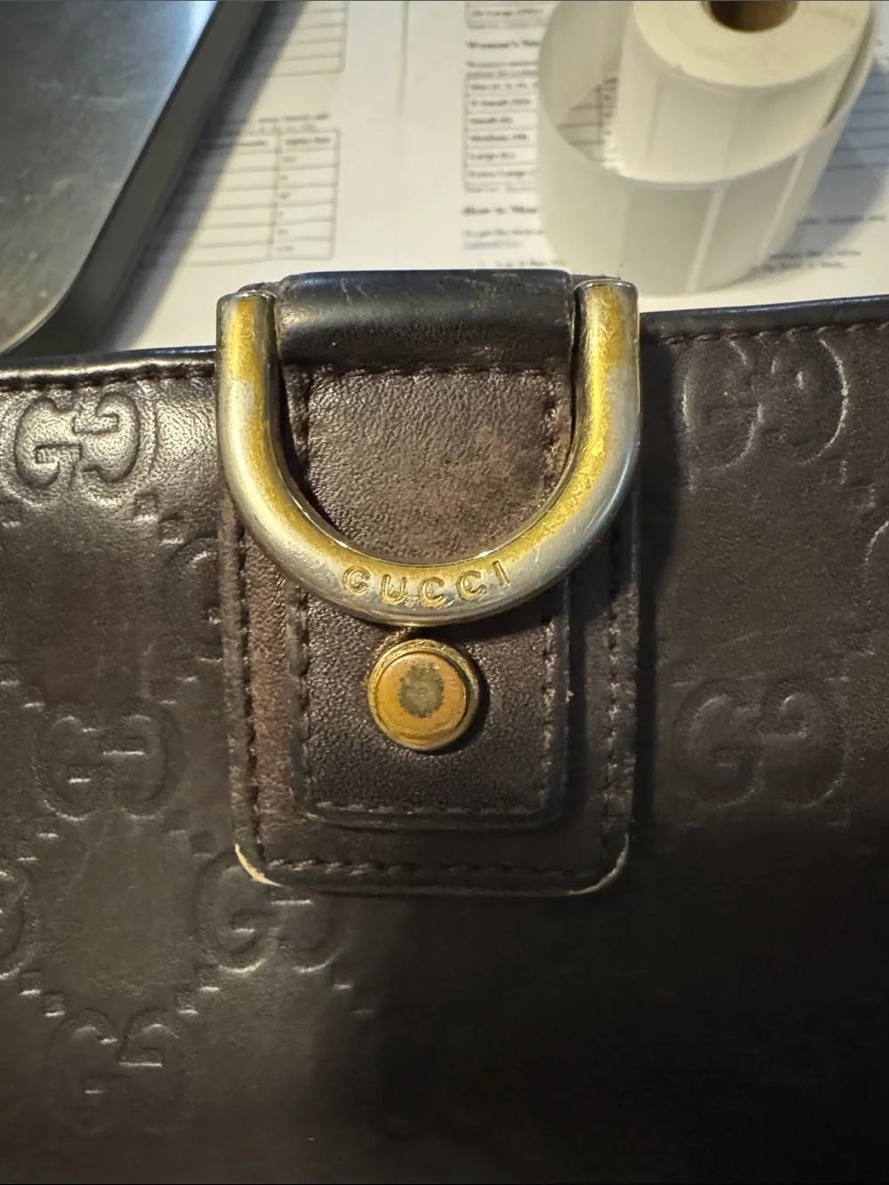 Gucci Dark Brown Embossed GG Leather Continental Wallet with Brass Accent - Picture 5 of 5